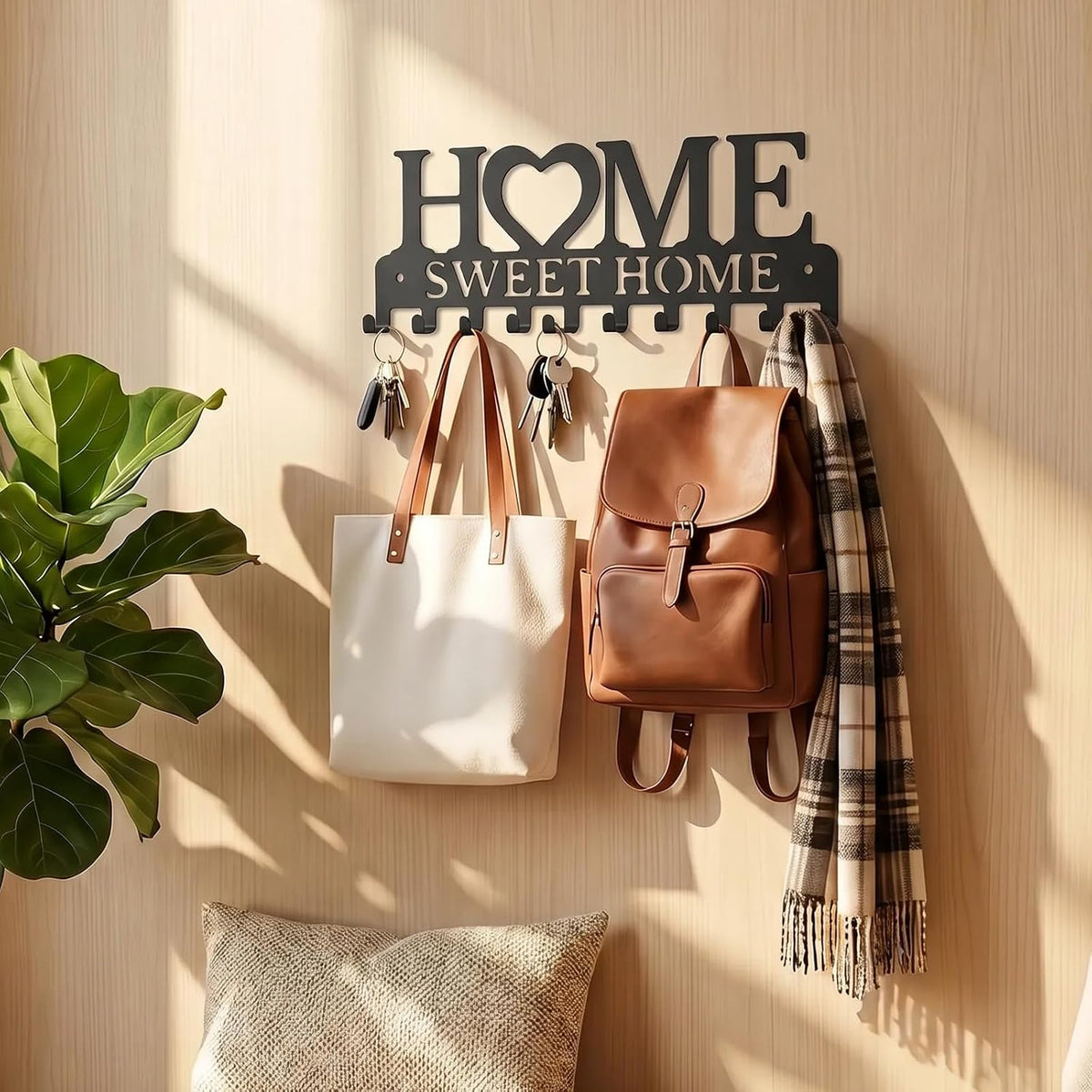 Heqxwl Cute Key Holder Wall Mount, Home Sweet Home Entryway Key Rack