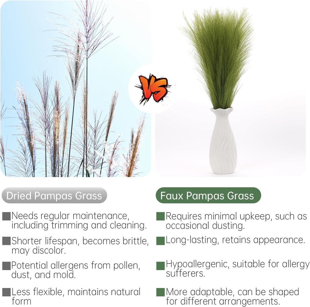 Faux Pampas Grass Decor ， 21.7 Inch Artificial Pampas Grass Grass Green Reed Grass, Vase Filler for Home Decor, Room, Bathroom, Wedding, Table Centerpiece - 20PCS