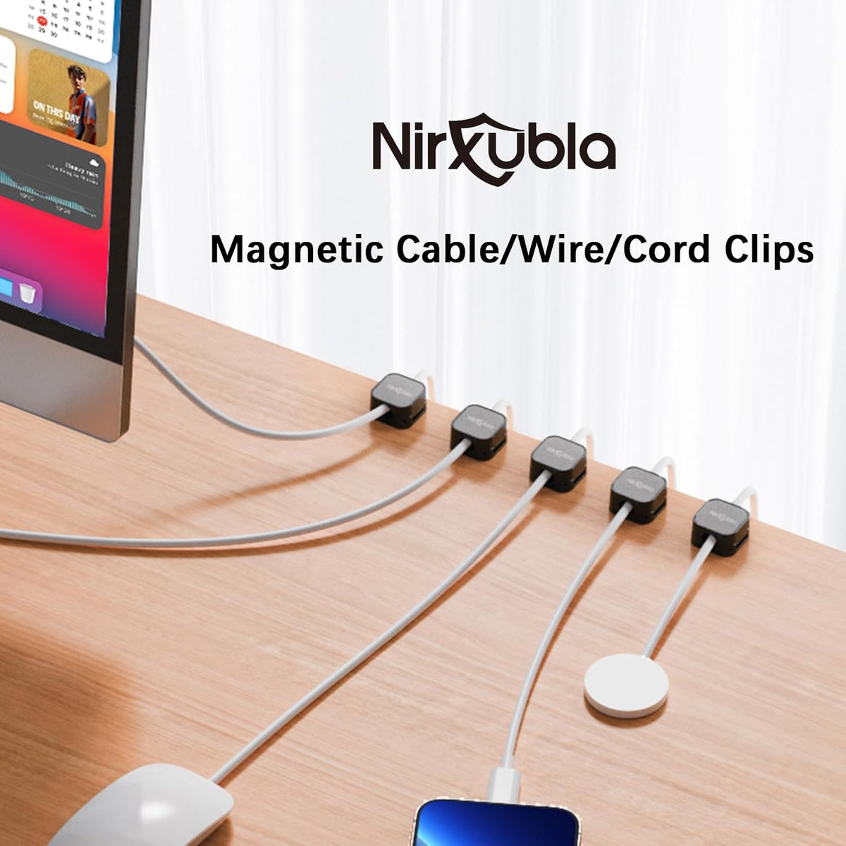 [9 Pack] Magnetic Cable Clips, Easy to Adjust, Enhanced Adhesive Wire Organizer, Desk Cable Management, Mini Holder for Wire Or Cable Clips for Home, Office, Car, Desk, Nightstand (Black-9 Pack)