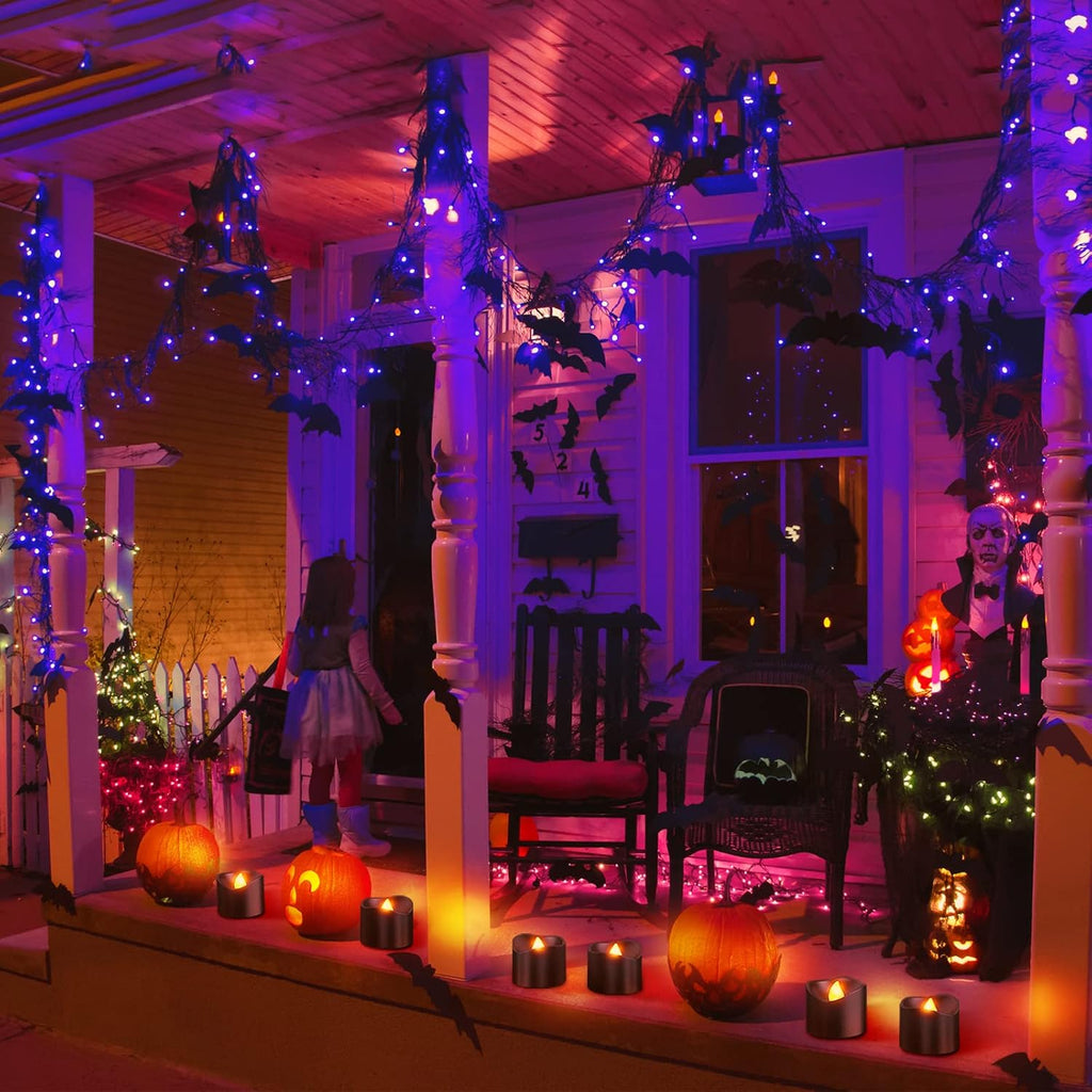 Black LED Tea Lights, 12pcs Battery Operated Tealights Flickering Flameless Votive Candles with Realistic Warm White for Birthday Themed Party Home Halloween Christmas Decorations