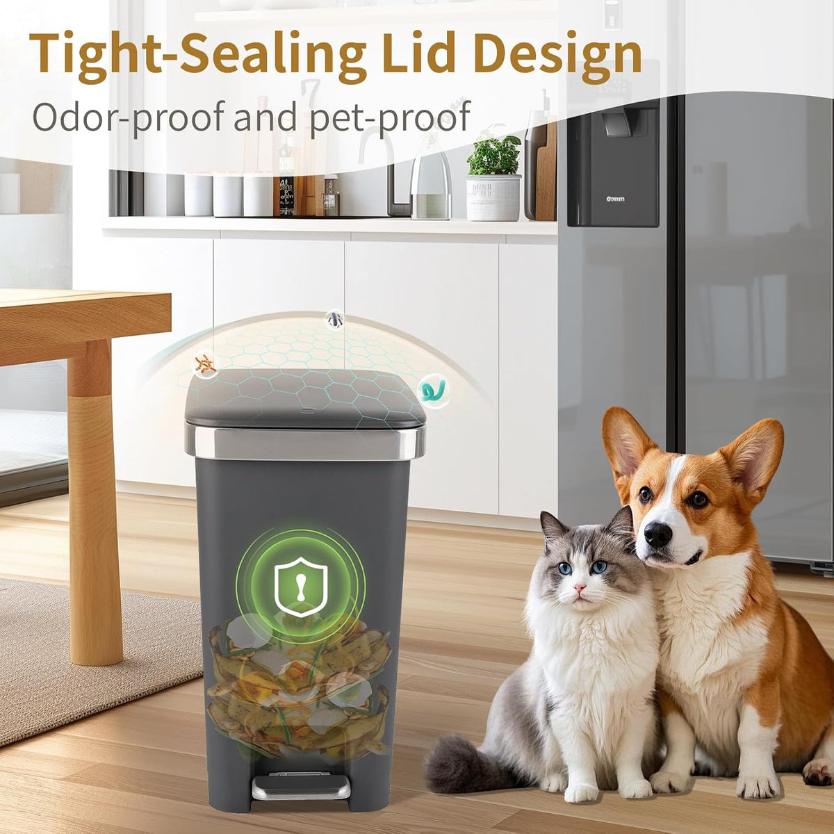 UUJOLY Small Bathroom Trash Can with Lid Step Pedal, 2.6 Gallon, Dark Grey