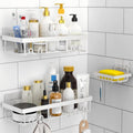 Moforoco 3-Pack Shower Caddy Basket Shelf with Soap Holder, No Drilling Traceless Adhesive Shower Wall Shelves, Rustproof Black Bathroom Shower Storage Organizer