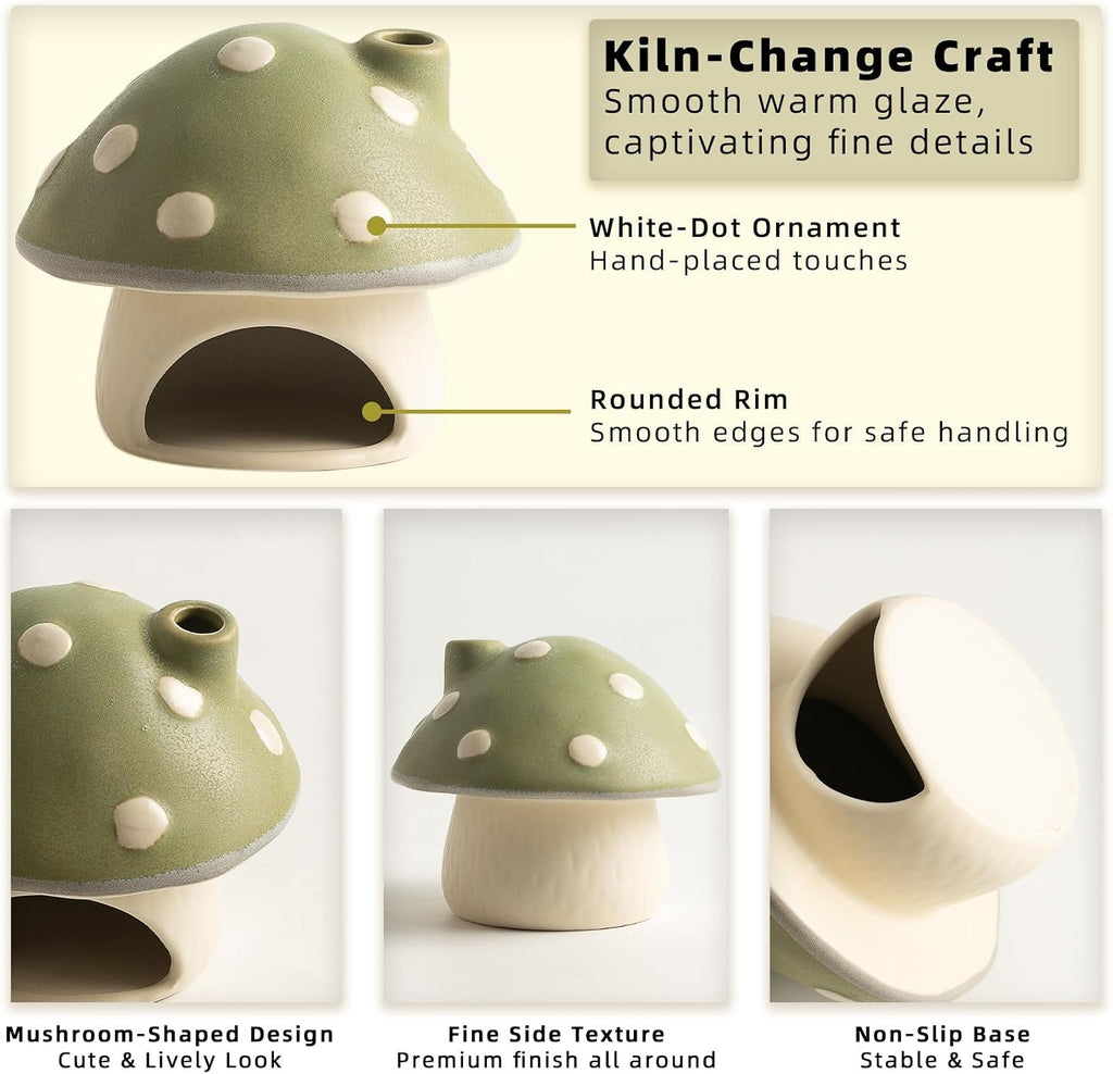 Ceramic Mushroom Incense Burner for Sticks, Cones and Palo Santo