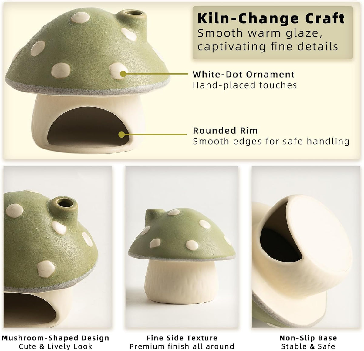 Ceramic Mushroom Incense Burner for Sticks, Cones and Palo Santo
