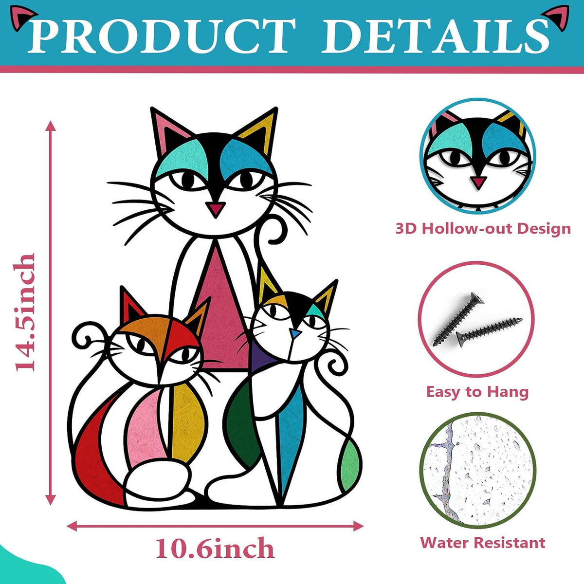 ARTINME Metal Cat Wall Art Decor Wall Sculptures Decor for Home Living Room Bedroom Kitchen Office Gift for Cats Lover 10.6x14.5inch (Retro)
