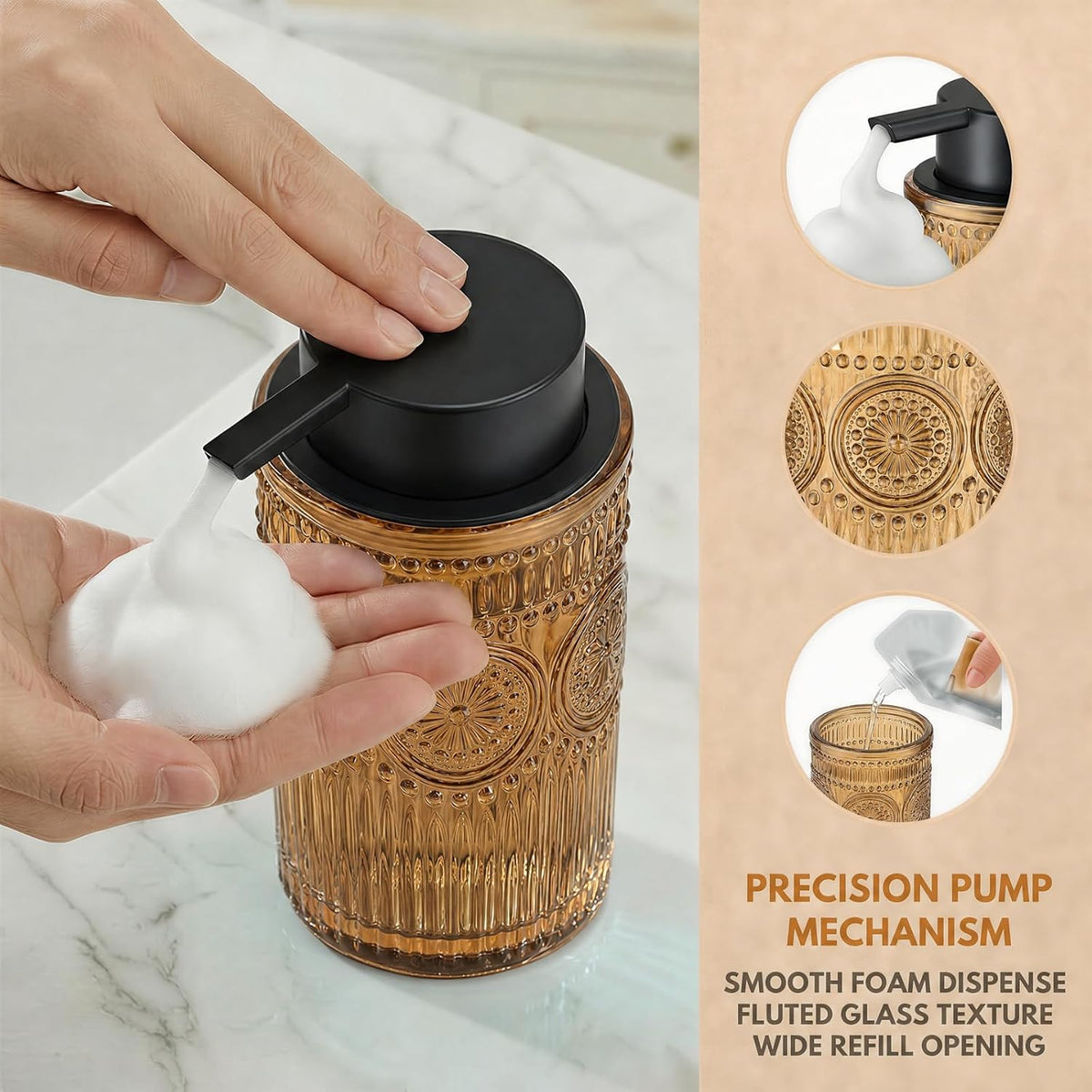 Amber Glass Foaming Hand Soap Dispenser