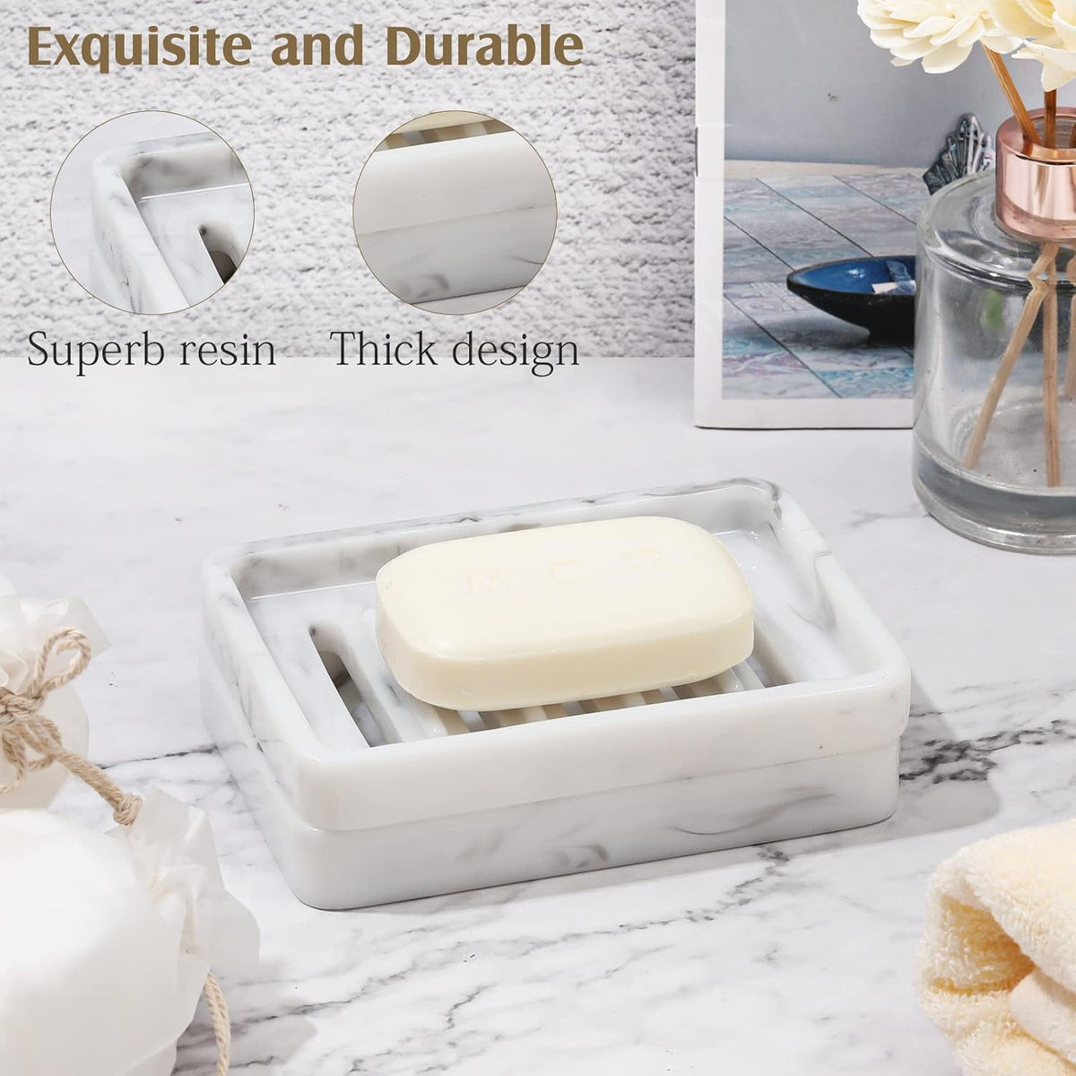 Shinowa Resin Soap Dish, Self-Draining Bar Soap Tray with Drainable Board