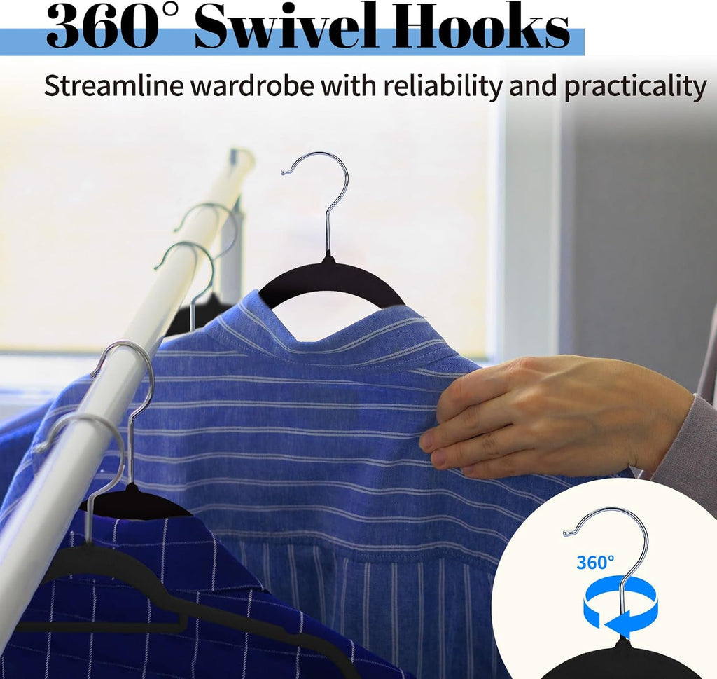 Smartor Black Velvet Hangers 60 Pack, Space Saving Clothes Hangers with Tie Bar, Non-Slip Felt Hanger with Shoulder Notches, Heavy Duty Suit Hanger for Coat, Shirt, Pants, Dress