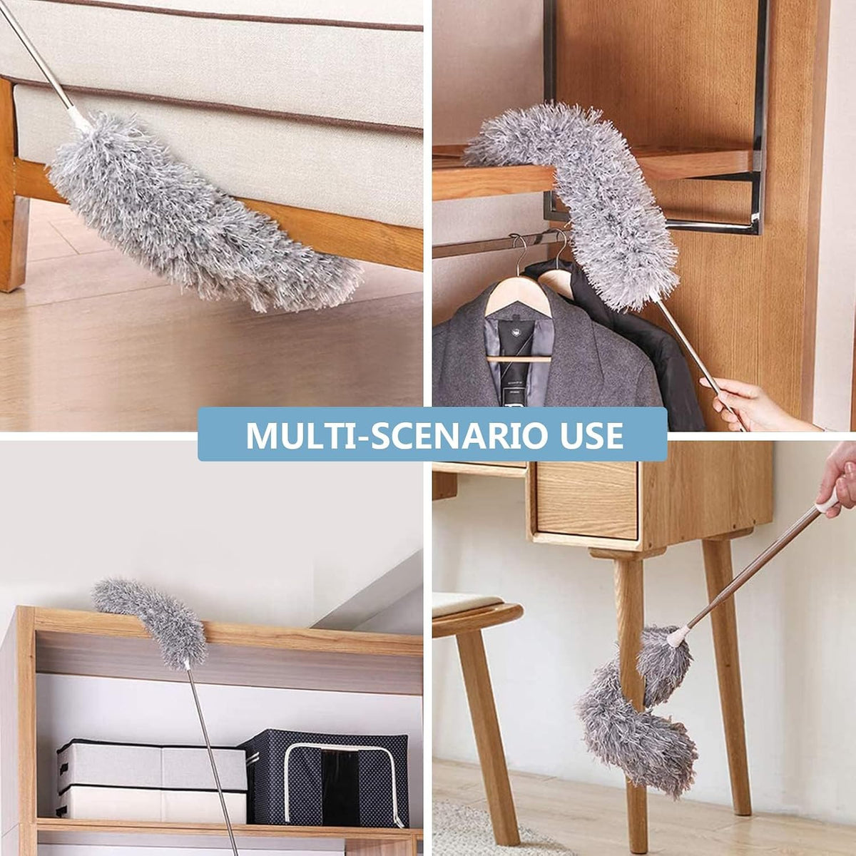 Duster with Extension Pole, 30-100 Inch & Bendable Microfiber Duster Head