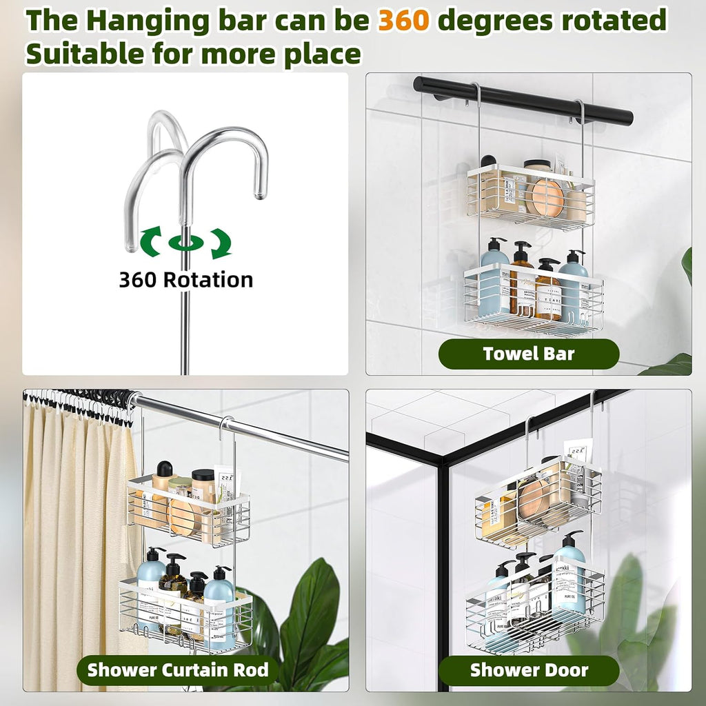 YUOROS 2 Tier Shower Caddy Hanging Over the Door (Silver)