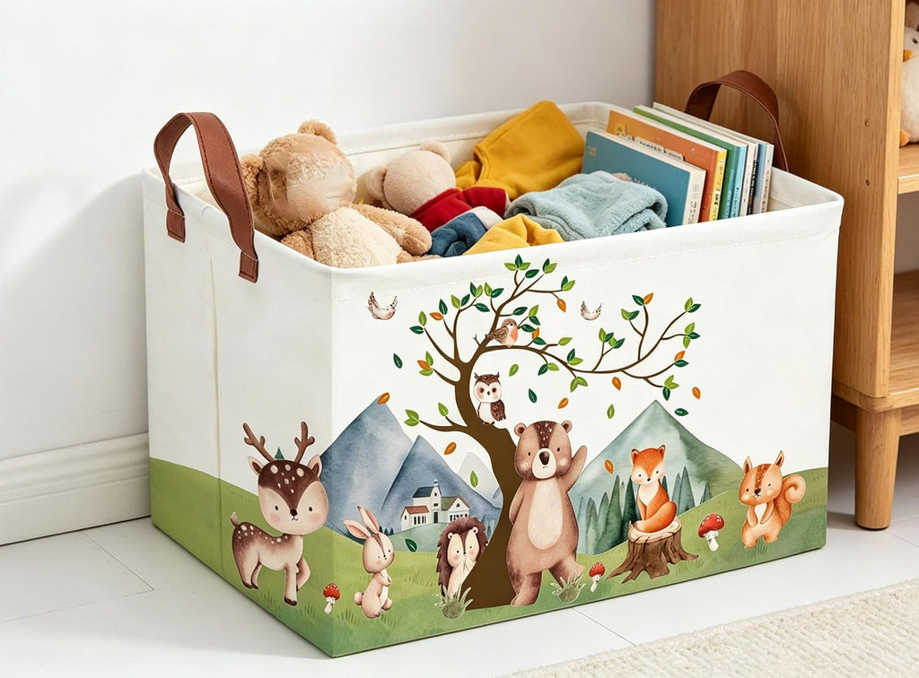Animal Baskets Cute Storage Bins Rectangular Storage Bin Organizer Book Box ,Animals Room Decor(Mountain animal)