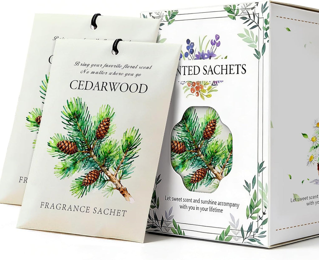 Cedarwood Scented Sachet Bags, 12 Pack for Drawers, Closets and Storage