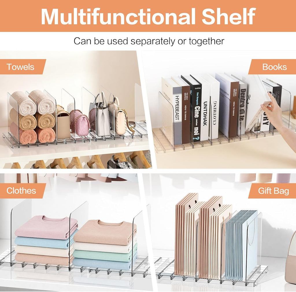 Stackable Purse Organizer for Closet Shelf, Acrylic Handbag Shelf Dividers