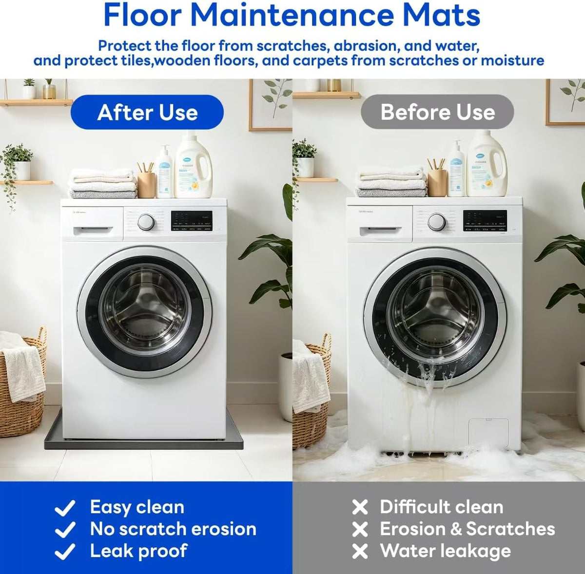 27"x27" Washing Machine Drain Pan Silicone Mat with 0.78" Raised Edge