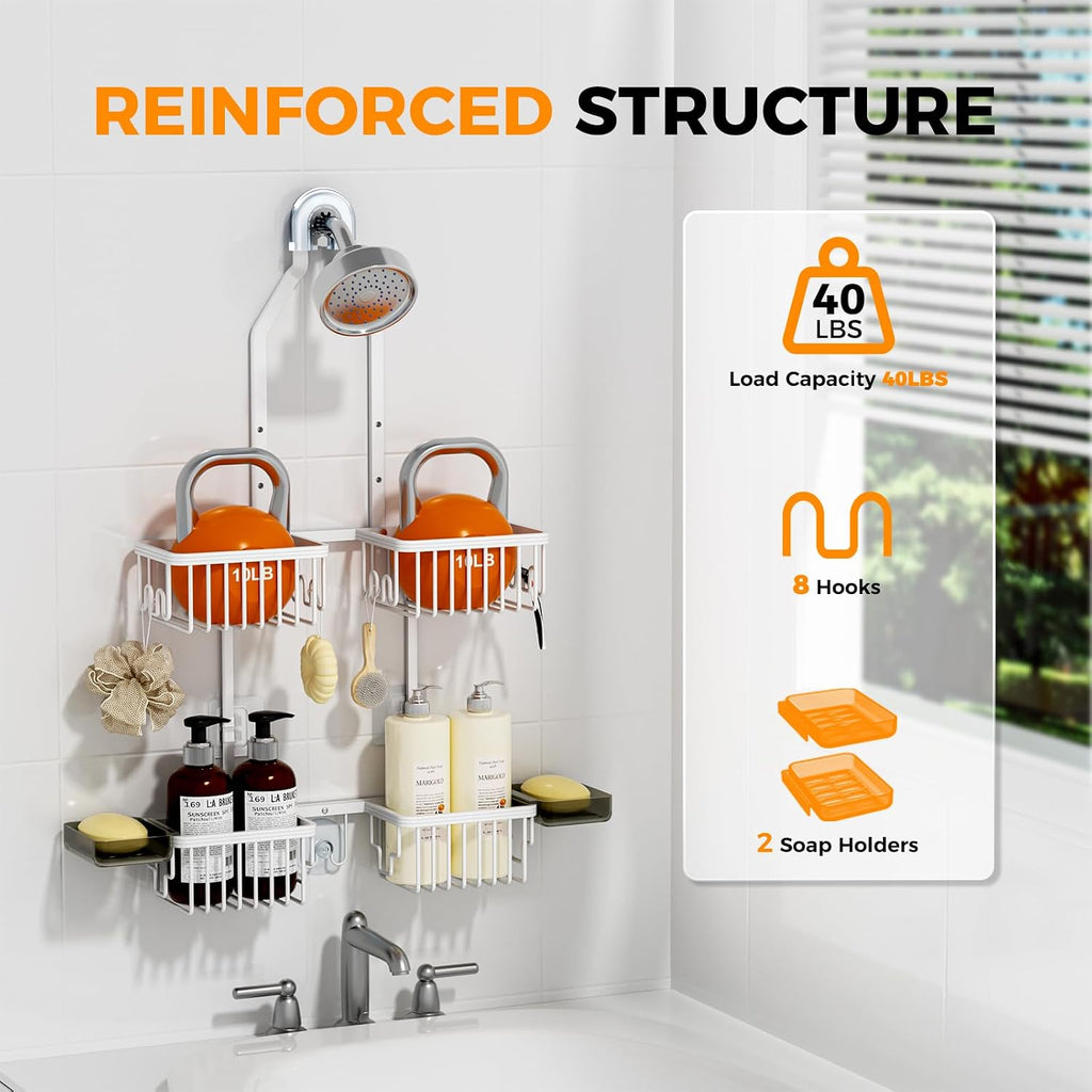 Adjustable Aluminum Shower Caddy Hanging for Handheld Showerhead, White