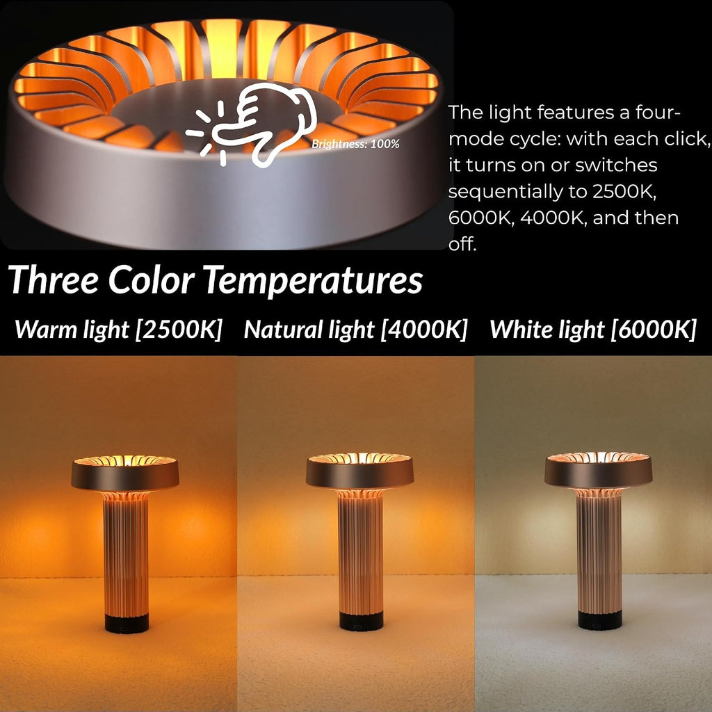 HAPYGI Cordless Table Lamp–Touch Sensor with Stepless Dimming, 5200mAh Rechargeable Battery & 100% Aluminum Body, Modern Minimalist Portable Night Light for Bedroom, Nightstand, Home Decor (Rose)