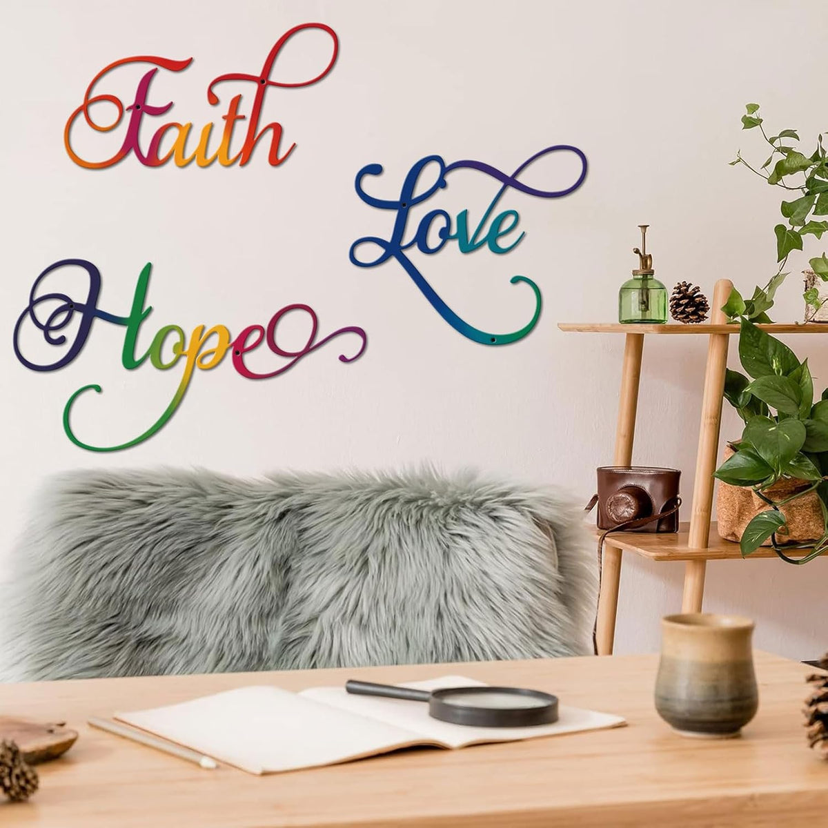 ESTART Faith Hope Love 3Pcs Colorful Metal Inspirational Letter Wall Sign