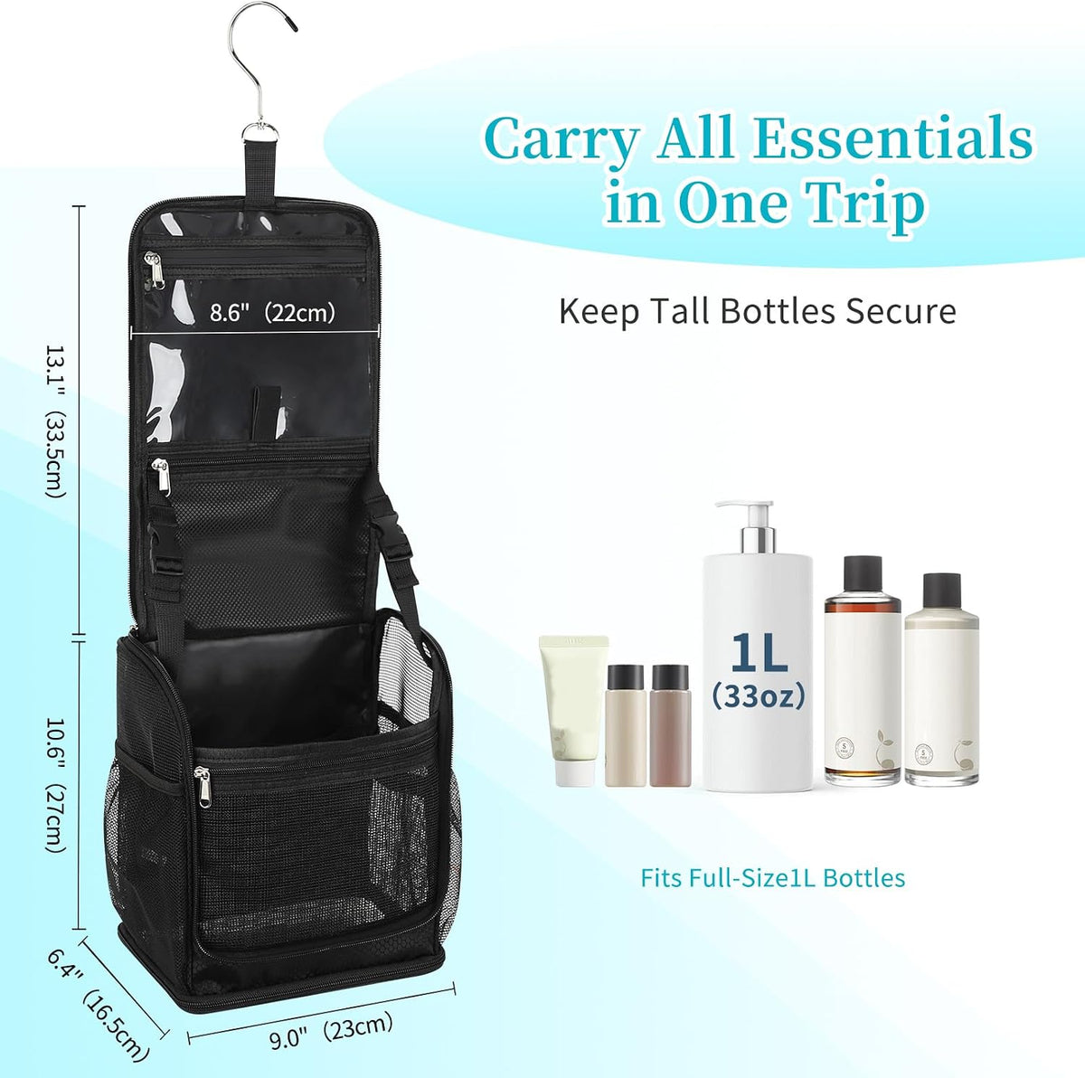 Mesh Shower Caddy Portable, Toiletry Bags for Travel, Black