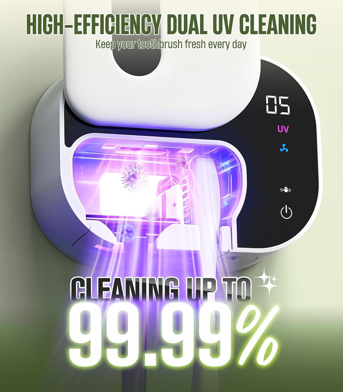 POPCHOSE Toothbrush Sanitizer Holder with Dual-Mode UV & Heated Drying