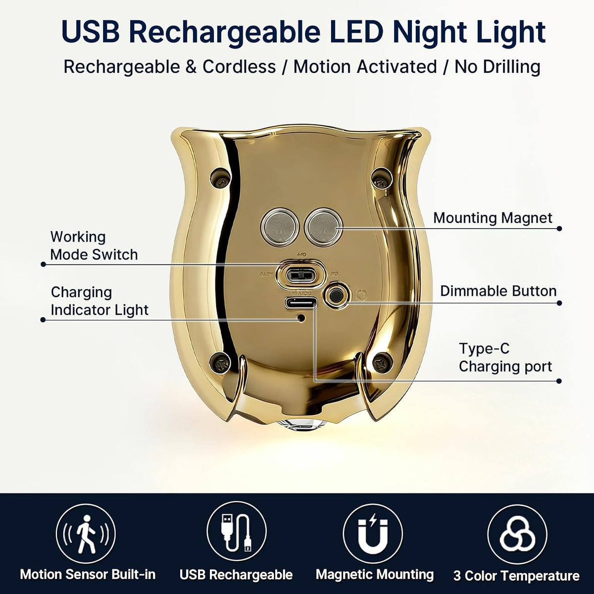 Motion Sensor Wall Light: Cute Rechargeable Lights 2 Pack