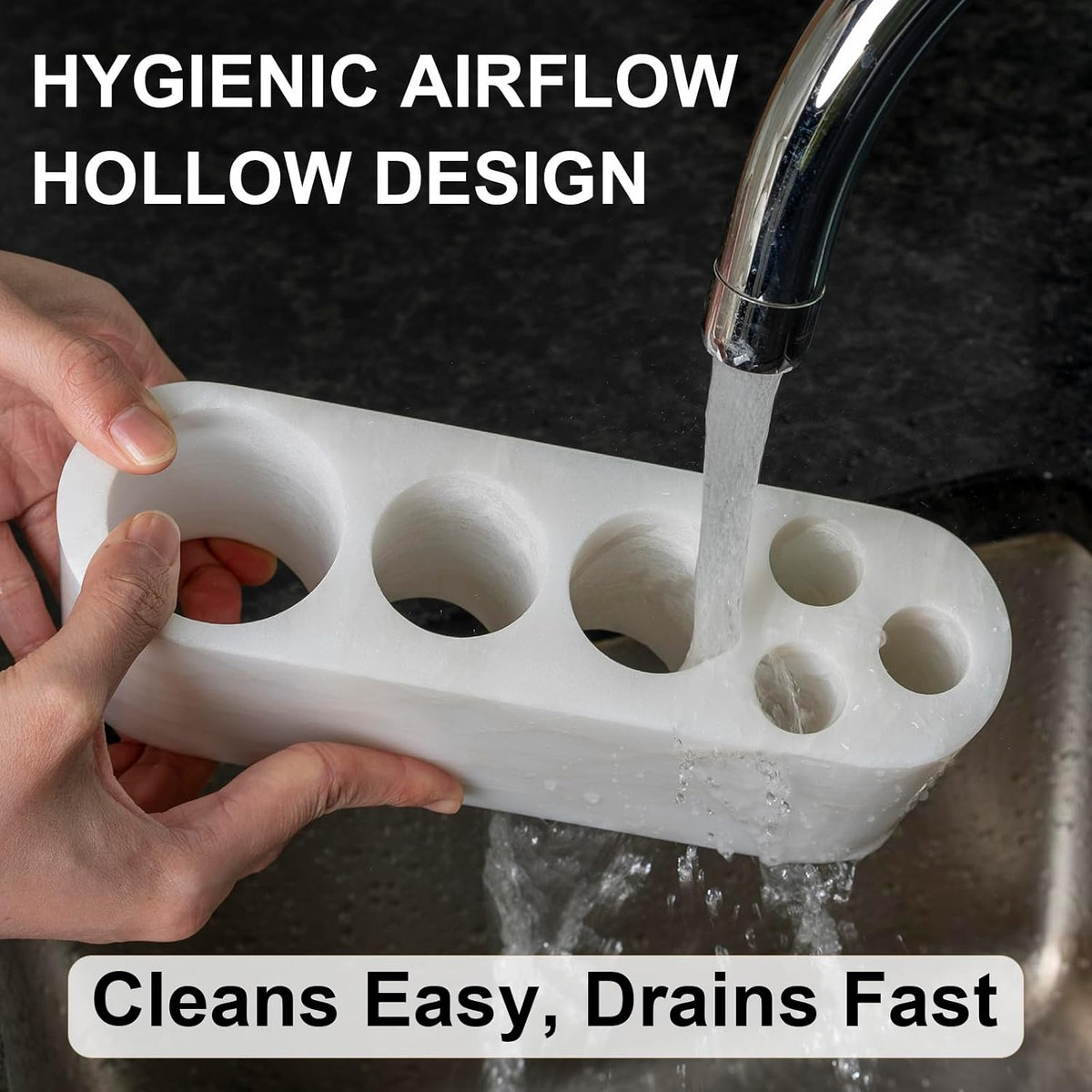 BCS Toothbrush Holder for Bathrooms, 6 Slots Open-Bottom Marble Toothbrush and Toothpaste Holder Stand Bathroom Organizer Countertop for Electric Toothbrush, Floss, Razor, Comb - Karibib Ice
