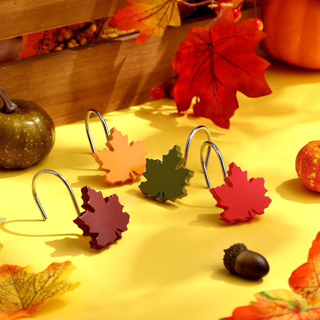 Yungyan 12 Pcs Fall Shower Curtain Hooks, Maple Leaf Shower Hangers