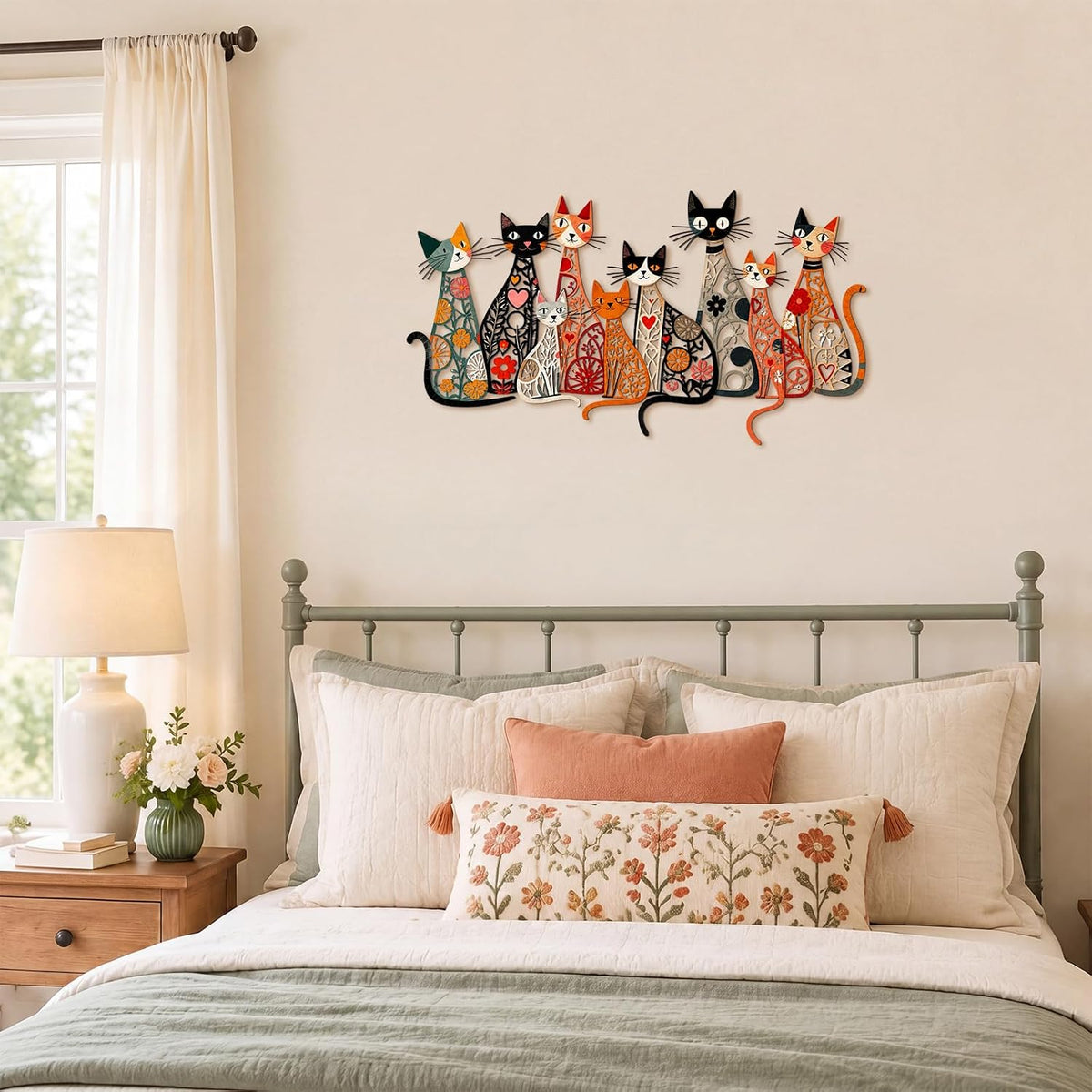 Wesiti Metal Cat Wall Art Decor Colorful Sculptural Mid Century 13.8 x 7.7
