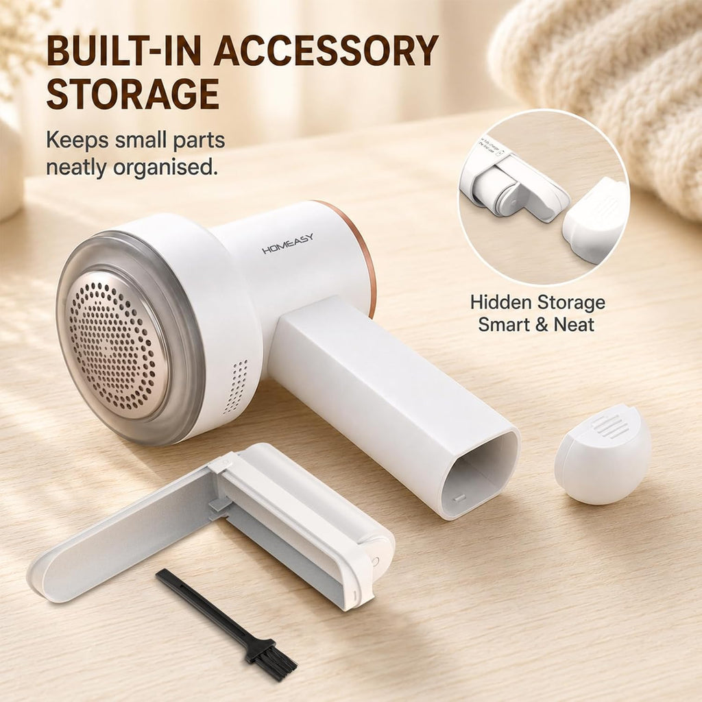 HOMEASY Fabric Shaver, Rechargeable Lint Remover for Clothes White