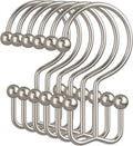 Amazer Nickel Shower Curtain Hooks, 12PCS Minimalist Simple Double Shower Curtain Rings, Rust-Resistant Metal Shower Hooks Shower Curtain Hangers, Shower Rings for Bathroom Shower Rods Curtains