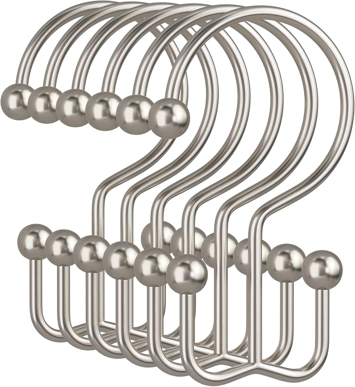 Amazer Nickel Shower Curtain Hooks, 12PCS Minimalist Simple Double Shower Curtain Rings, Rust-Resistant Metal Shower Hooks Shower Curtain Hangers, Shower Rings for Bathroom Shower Rods Curtains