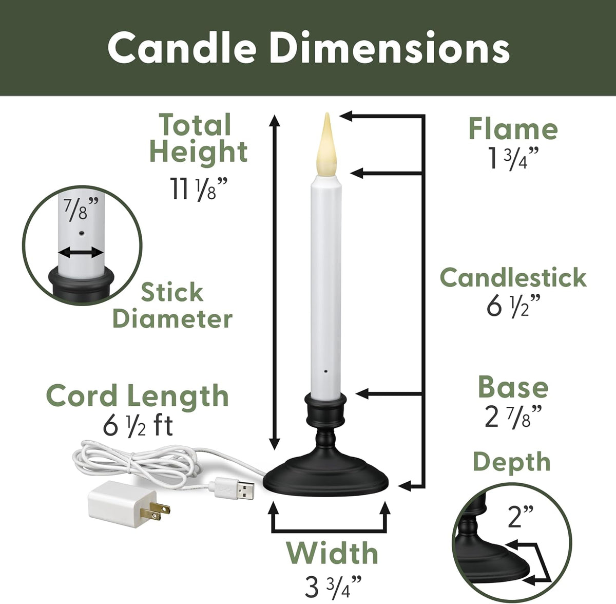 612 Vermont LED Electric Window Candles with Sensor Dusk to Dawn