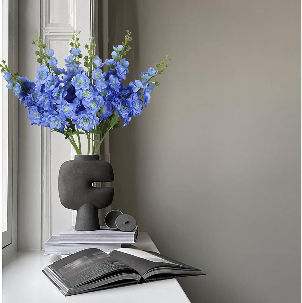 6PCS Blue Delphinium Artificial Flower 29.52"Long Stem Silk Larkspur Flower