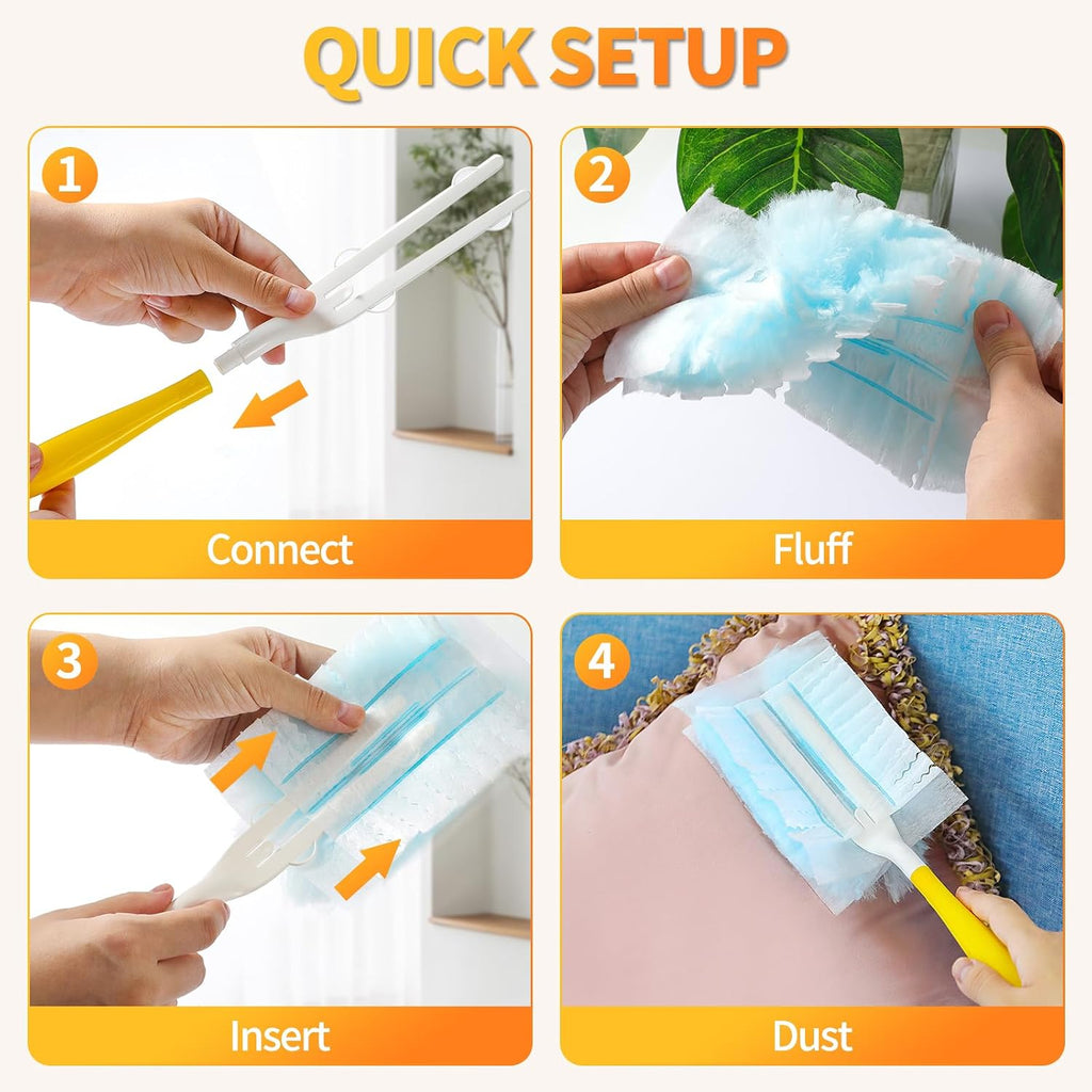60 Count Electrostatic Duster Refills Compatible with Swiffer Duster,Multi-Surface Dusting Refills,Microfibre Dusters for Cleaning with 1Pcs Short Handle,Unscented