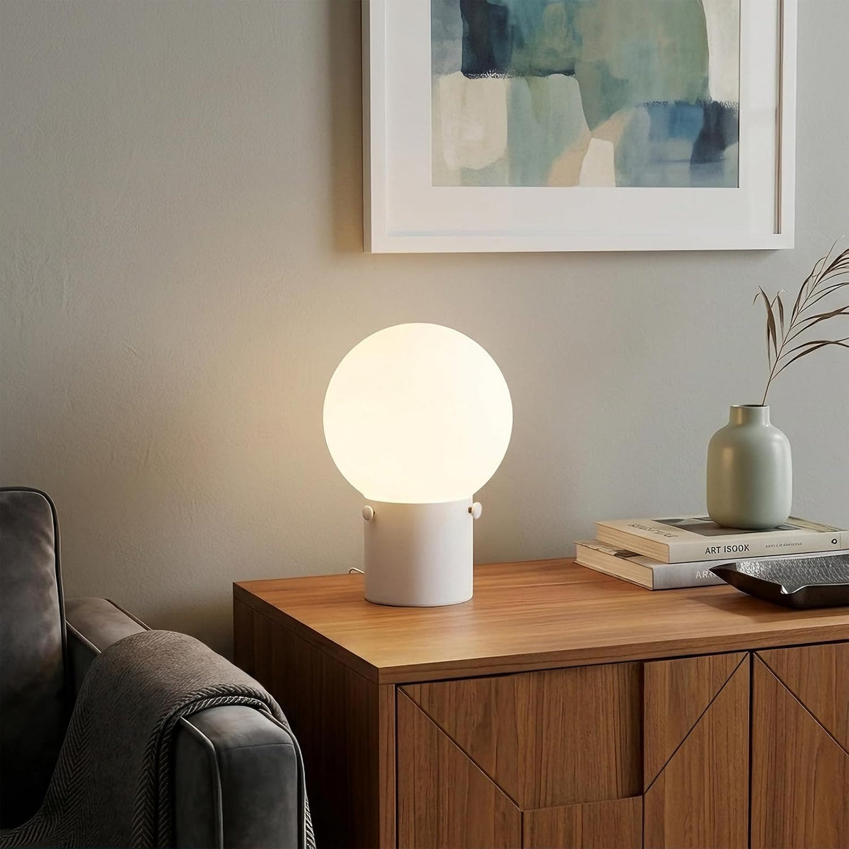 White Table Lamp Set of 2, Small Bedside Lamp with Frosted Glass Shade
