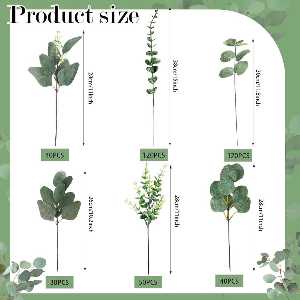 Ceenna 400 Pcs 6 Kind Mixed Eucalyptus Leaves Stem Bulk Artificial Greenery