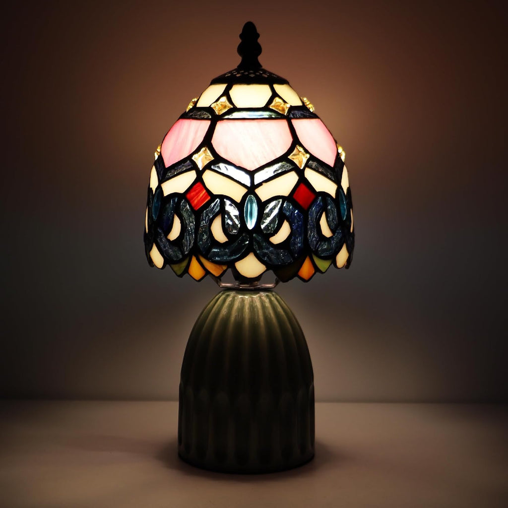 Tiffany Stained Glass Mushroom Table Lamp 12.5 Inch -Pink Jewelry