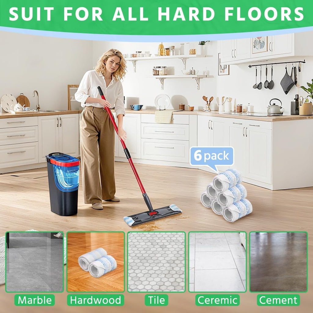 6 Pack H2prO Mop Pads Replacement for O Cedar H2prO Flat Mop System
