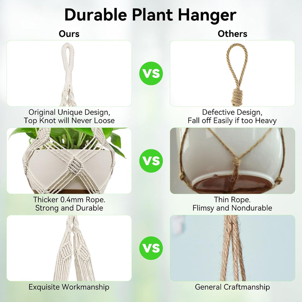 USLAI Macrame Plant Hanger, for Up to 12 Inch Pots, 42 Inch, Ivory, 2 Pack