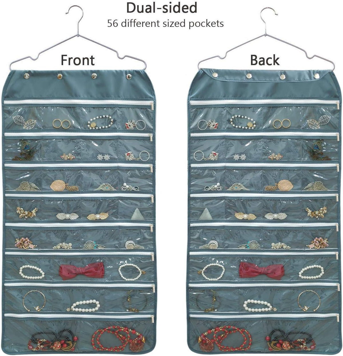 BB Brotrade Hanging Jewelry Organizer,Accessories Organizer,56 Zipper Pocket Organizer for Holding Jewelries (Grey-Zipper)