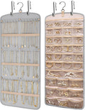 Wome Over the Door Jewelry Organizer Hanging: Double-Sided Storage with 28 Small 2 Large 9 Medium Pockets for Earrings Necklaces Rings Durable Polyester for Door or Closet or Wall or Glass (grey)