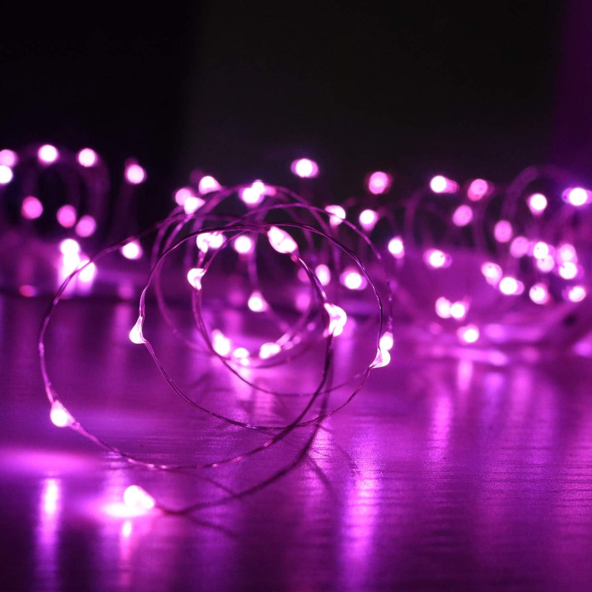 6 Pack Fairy Lights Battery Operated 10ft Silver Wire 30LEDs Pink