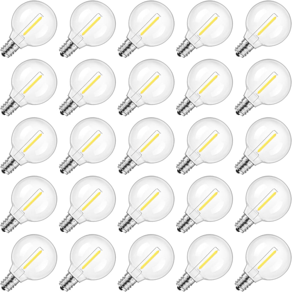 Mlambert 25 Pack G40 LED Replacement String Light Bulbs, E12 Base, 1W,4000K