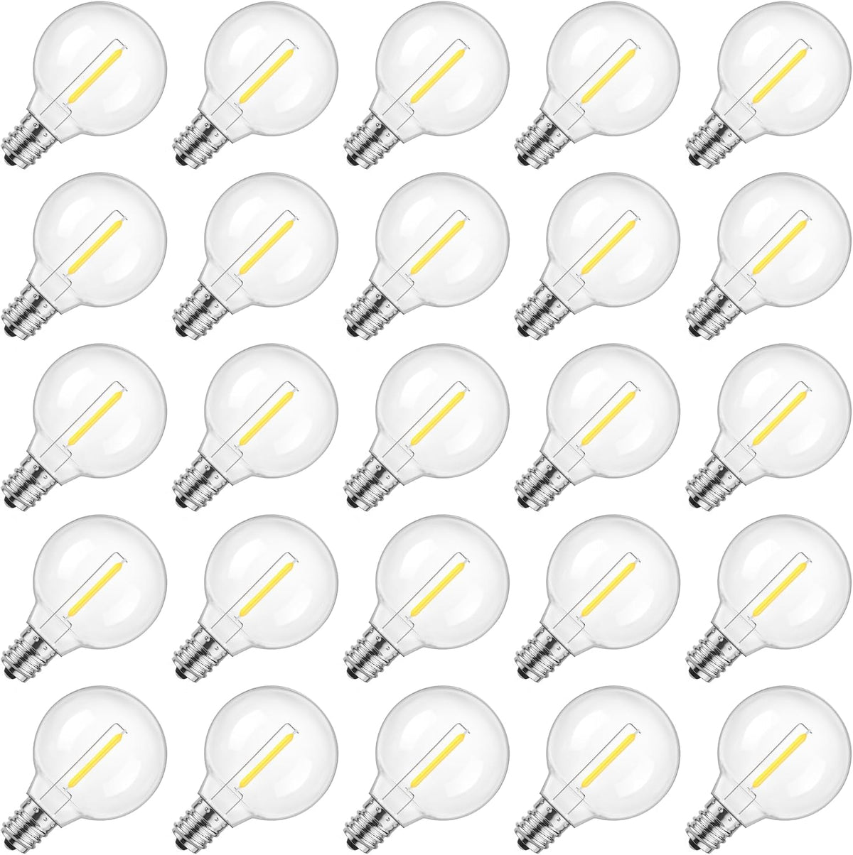 Mlambert 25 Pack G40 LED Replacement String Light Bulbs, E12 Base, 1W,4000K