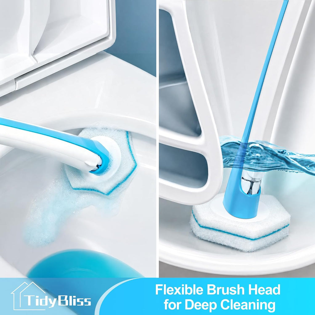 TidyBliss Disposable Toilet Brush and Holder Set with 64 Cleaner Refills