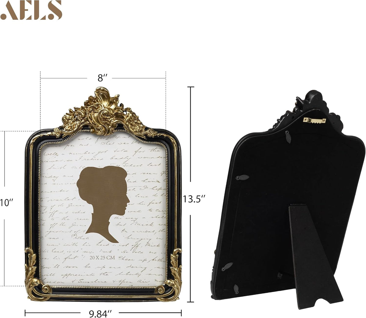 AELS 8x10 Inch Vintage Picture Frame, Elegant Antique Photo Frames with Glass Front, Photo Display, Tabletop Wall Hanging, Gift Ideas, Black and Golden