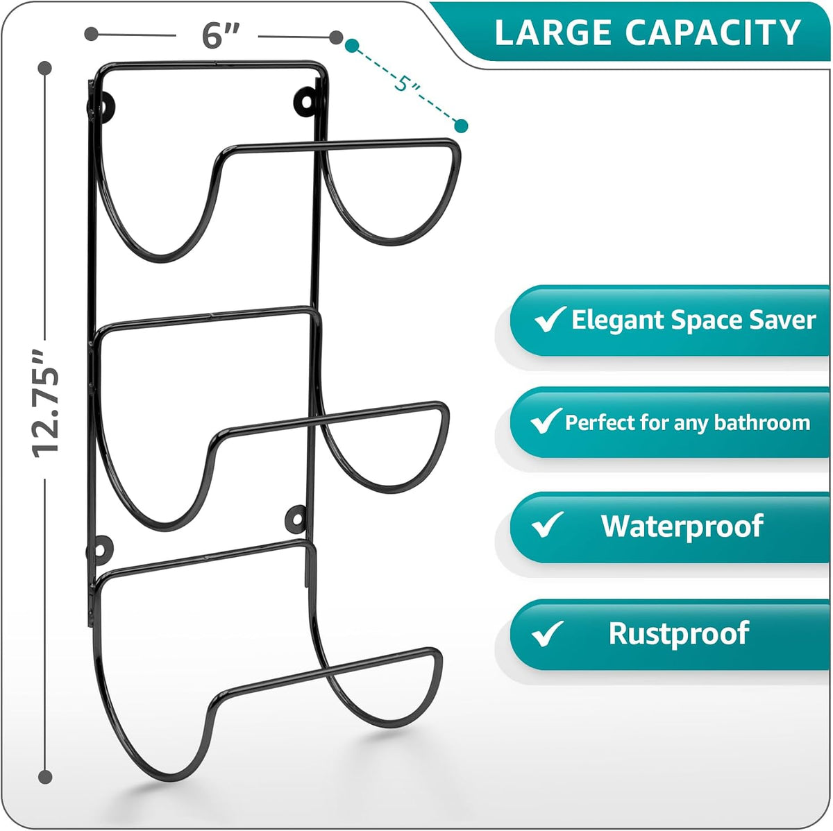 Sorbus Towel Racks for Bathroom, Wall Mounted (4 Pack 12 Towels, Black)