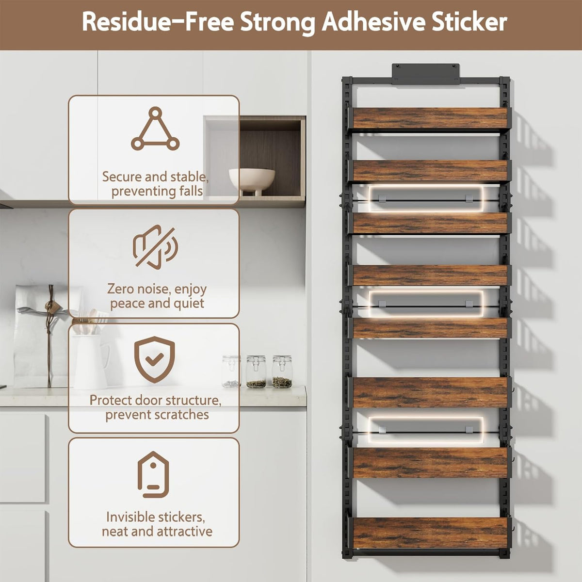 Over the Door Pantry Organizer: Pantry Organization and Storage with Hanging Shelves - 8-Tier Adjustable Basket Metal Spice Rack for Kitchen Bathroom Bedroom & Laundry Room