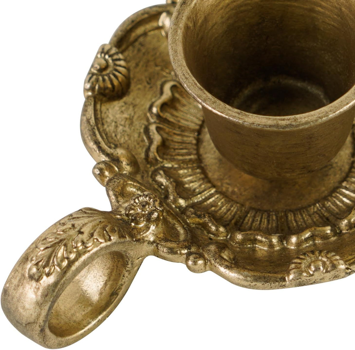 NIKKY HOME Vintage Gold Taper Candle Holders Set of 2, Handle & Drip Tray