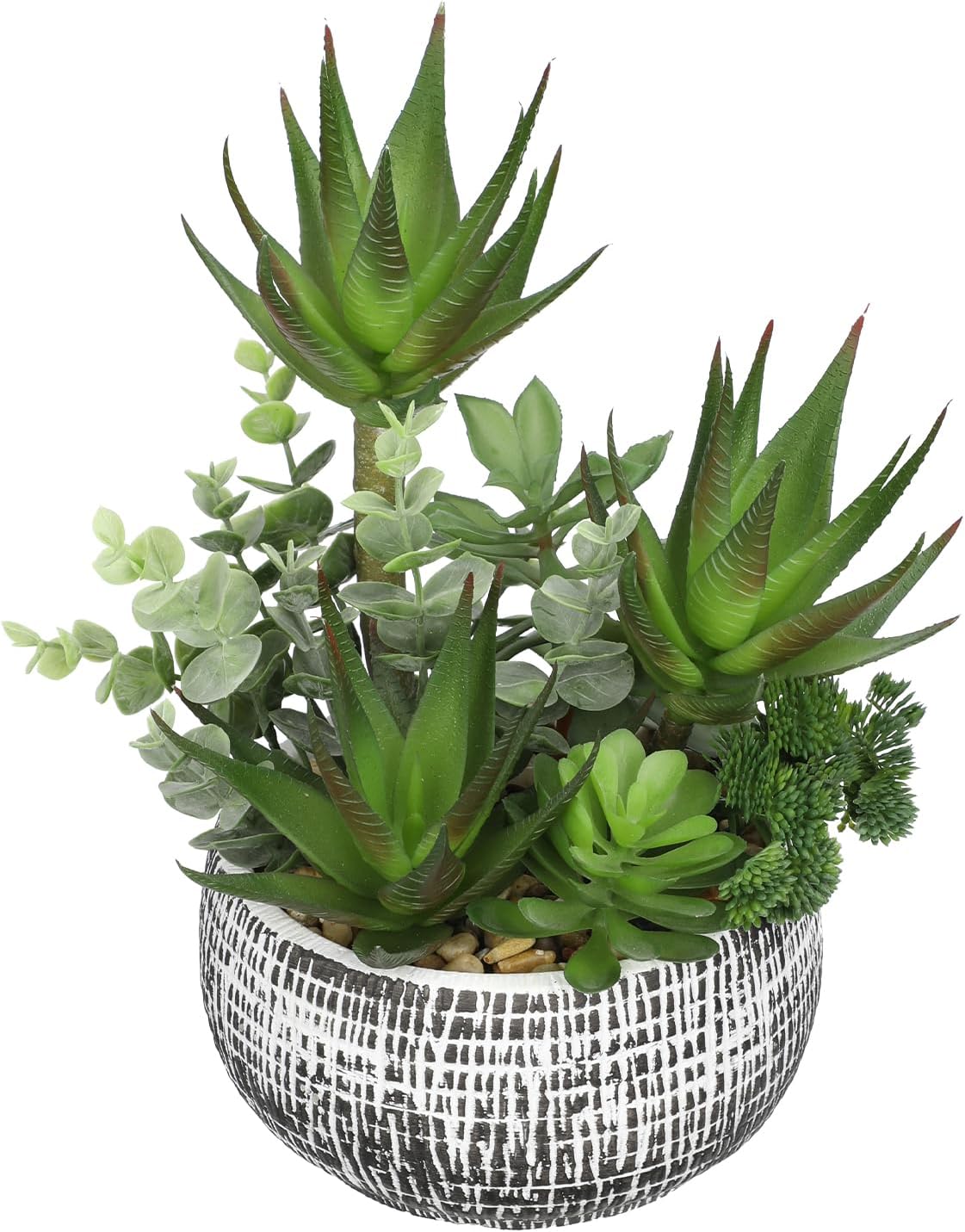Large Artificial Succulent Aloe in Bowl Pot Faux Succulent Arrangement 11"