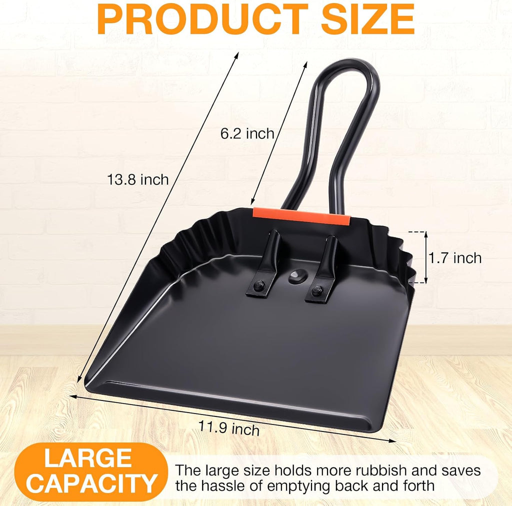 Mumufy 2 Pack 12" Heavy Duty Metal Dustpan with Handle, Black